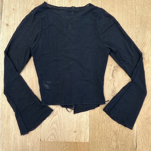 Princess Polly - Semi Sheer Lace Up Front Long Flare Sleeve Top in Black - Picture 4 of 4